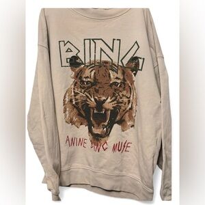 Anine Bing Muse Tiger Graphic Sweater in stone, size Medium